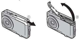 FUJIFILM FINEPIX JV250 - Ouvrez le couvercle du compartiment des batteries/piles. - 1