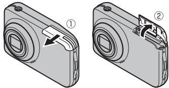 FUJIFILM FINEPIX JV300, FINEPIX JZ200 - Ouvrez le couvercle du compartiment des batteries/piles. - 1
