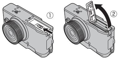 FUJIFILM X20, COMPACT EXPERT FINEPIX X20 - Ouvrez le couvercle du compartiment de la batterie. - 1
