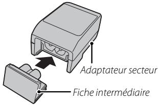 FUJIFILM XQ1 - Branchez le connecteur adaptateur à l'adaptateur d'alimentation CA. - 1