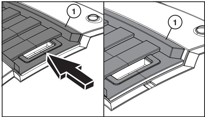 Technical diagram showing a mechanical component with labeled parts and an arrow indicating direction
