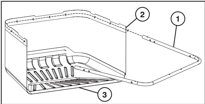 Technical diagram of a device casing with numbered components labeled 1, 2, and 3