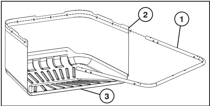 Technical diagram of a device casing with labeled components 1, 2, and 3