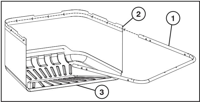 Technical diagram of a device casing with labeled components 1, 2, and 3