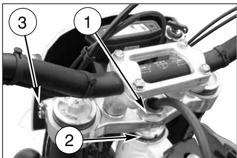 Labeled mechanical component diagram showing parts 1, 2, and 3 with visible wiring and components