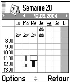 Semaine 20 12.05.2004 Lu Ma Me Je Ve Sa Di 8:00 9:00 10:00 11:00 12:00 13:00 Options Retour