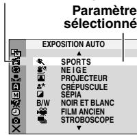 Paramètre sélectionné EXPOSITION AUTO ▲ SPORTS NEIGE PROJECTEUR CREPUSCULE SEPIA B/W NOIR ET BLANC FILM ANCIENT STROBOSCOPE