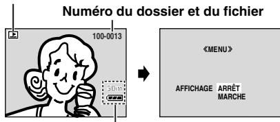Numéro du dossier et du fichier 100-0013 50mm «MENU» AFFICHAGE ARRÊT MARCHE