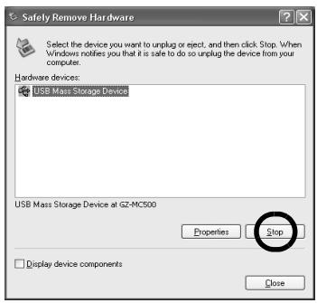 JVC GZ-MG77 - Selecteer [USB Mass Storage Device] of [USB Disk] en klik daarna op [Stop]. - 1