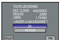 TOUTE LES SCENES DEC.12.2009 44SCENES REQUIS: 22MO LIBRE: 1.791MO LANCER LA SAUVEGARDE ? OK RETOUR REGLER FIN