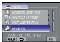 VIDEO MODIFIER LISTE LECT. MONTAGE LECTURE LECT. AUTRES FICH. MODIFIER POSSIB. DE REGL. PR EVITER REGLER FIN