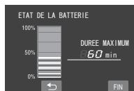 ETAT DE LA BATTERIE 100% 50% 0% DUREE MAXIMUM 60 min FIN