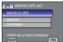 MODIFIER LISTE LECT. NOUVELLE LISTE MODIFIER SUPPRIMER CREER NELLE VIDEO ORIGINALE REGLER FIN