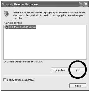 JVC GR-D370 - Selecteer [USB Mass Storage Device] of [USB Disk] en klik vervolgens op [Stop]. - 1