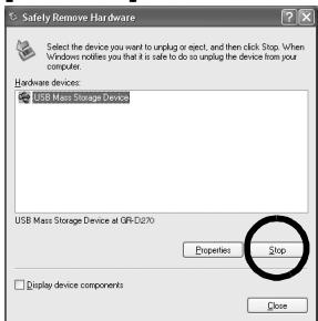 JVC GR-D760 - Entfernen des USB-Kabels (Windows®) - 1