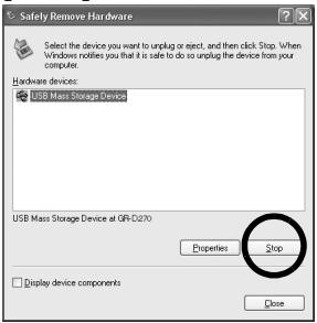 JVC GR-D860 - Selezione [USB Mass Storage Device] ou [USB Disk]. Em seguida, clique em [Parar]. - 1