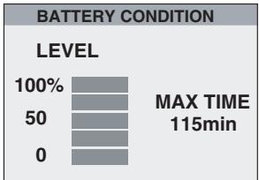 BATTERY CONDITION LEVEL 100% 50 0 MAX TIME 115min