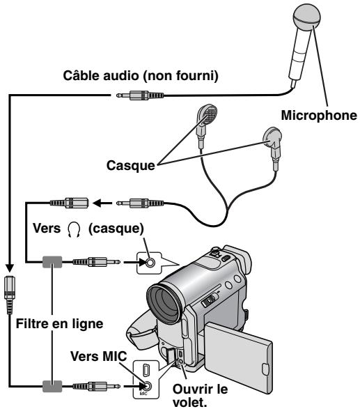 JVC GR-DZ7 - Comment utiliser le cable d'extension audio - 1