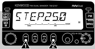 KENWOOD FM DUAL BANDER TM-G707 CALL VEO MV MR M STEP25.0 ESC 3 5 7 9 OVER H PM MNU VOLI-SDN 1 2