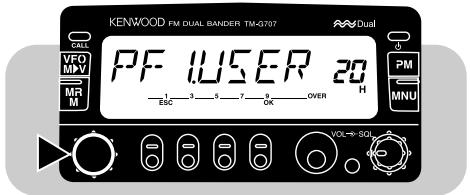 KENWOOD FM DUAL BANDER TM-07/07 PF IUSER 20 H 1 ESC 3 5 7 9 OVER PM MNU VOL→ SOL