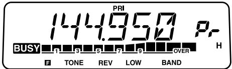 PRI 144.950 P, BUSY 1 3 5 7 9 OVER H F TONE REV LOW BAND