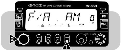 KENWOOD FM DUAL BANDER TM-G707 F/A . AM 1 3 5 7 9 OVER ESC OK 2 VOL-6-SOL