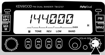 KENWOOD FM DUAL BANDER TM-G707 CALL VFD MIN MR M 144000 1 3 5 7 9 OVER TONE REV LOW BAND H PM MNU VOL+ SOL