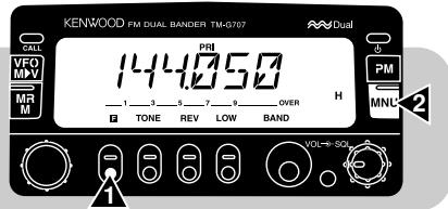 KENWOOD FM DUAL BANDER TM-G767 CALL VFO MIN MR M PRI 144.050 TONE REV LOW BAND H PM MNU VOLT=50Ω