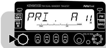 KENWOOD FM DUAL BANDER TM-S707 CALL VFO MPV MR M PRI ESC 3 9 7 2 OK OVER H AII PM MNU VOL→SQL