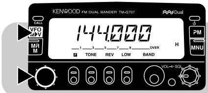KENWOOD FM DUAL BANDER TM-G707 VFO MPV MR M CALL 144,000 — 1 — 3 — 5 — 7 — 9 — OVER TONE REV LOW BAND H PM MNU VOL→SQ