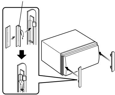 Diagram illustrating a mechanical assembly or assembly process with labeled components and directional arrows indicating movement.