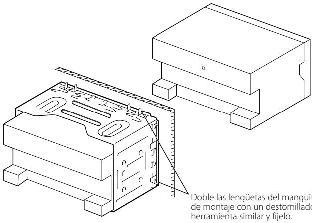Doble las lengüetas del manguit de montaje con un destornillado herramienta similar y fijelo.