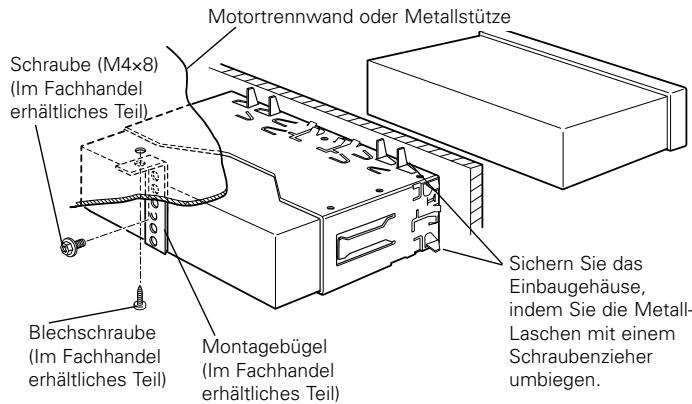 Motortrennwand oder Metallstütze Schraube (M4×8) (Im Fachhandel erhältliches Teil) Sichern Sie das Einbaugehäuse, indem Sie die Metall-Laschen mit einem Schraubenzieher umbiegen. Blechschraube (Im Fachhandel erhältliches Teil) Montagebügel (Im Fachhandel erhältliches Teil)