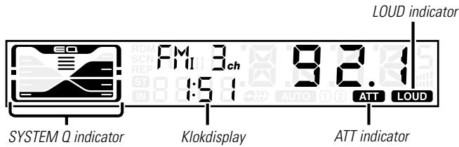 LOUD indicator FM 3ch 92.1 1:51 AUTO ATT LOUD SYSTEM Q indicator Klokdisplay ATT indicator