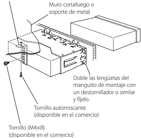 Muro cortafuego o soporte de metal Doble las lengüetas del manguito de montaje con un destornillador o similar y fijelo. Tornillo autorroscante (disponible en el comercio) Tornillo (M4x8) (disponible en el comercio)