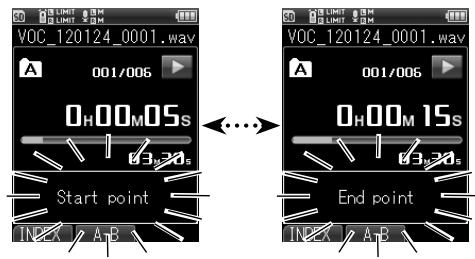 OLYMPUS LS-20 - Une fois arrivée sur la fin du segment à effacer, appuyez une nouvelle fois sur la touche ERASE. - 1