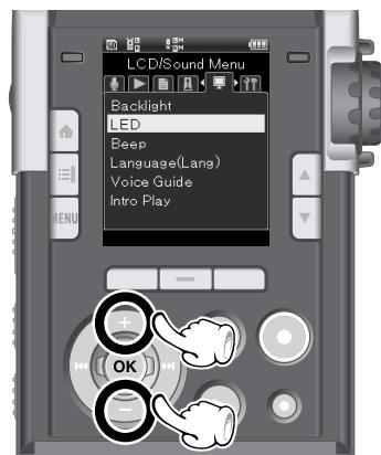 OLYMPUS LS-20 - Appuyez sur les touches / pour sélectionner l'élément à configurer. - 2