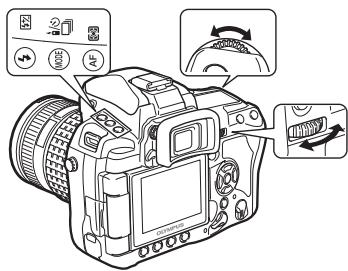OLYMPUS E-3 - Après avoir appuyé sur deux touches directes simultanément, tournez la molette principale ou secondaire. - 2