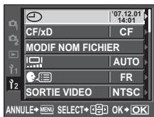 07.12.01 14:01 CF/xD CF MODIF NOM FICHIER AUTO FR SORTIE VIDEO NTSC ANNULE→MEN SELECT→ OK→OK