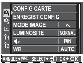 CONFIG CARTE ENREGIST CONFIG MODE IMAGE LUMINOSITE NORMAL WB AUTO ANNULE MENU SELECT OK OK