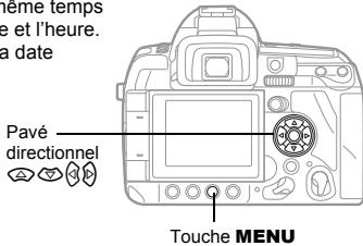 Cheme temps e et l'heure. a date Pavé directionnel Touche MENU