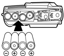 OLYMPUS C-200 ZOOM - Mettre les piles en place dans l'appareil comme montré sur l'illustration, en veillant a ce que les pôles négatifés et positifs soient correctement positionnés. - 1
