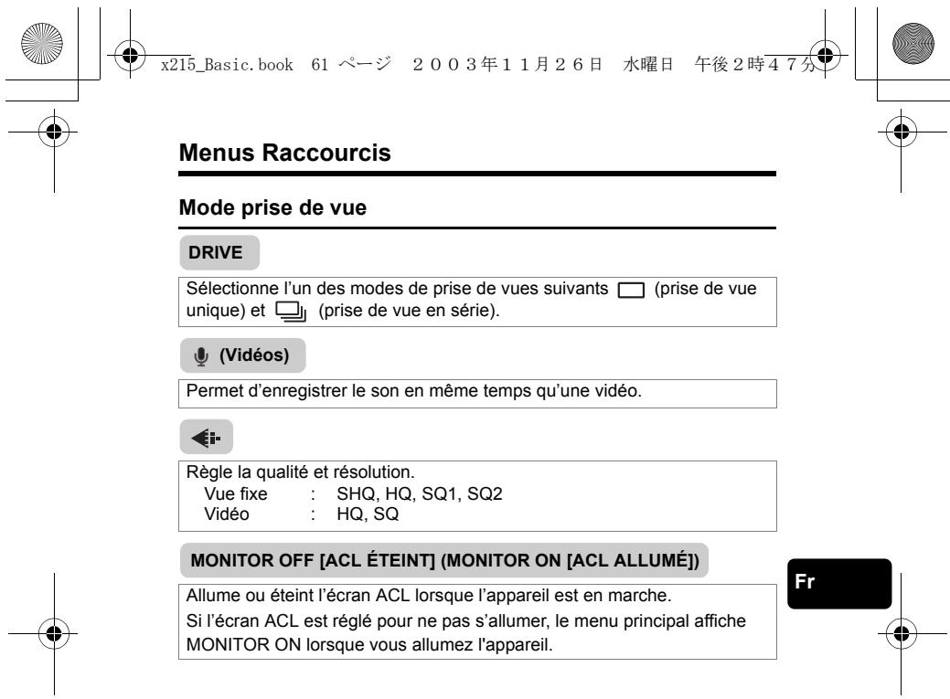 OLYMPUS C-460 ZOOM - Comment utiliser les menus - 2