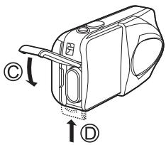 OLYMPUS C-460 ZOOM - Close the battery compartment cover, then press it down Ⓒ and slide it in the direction shown Ⓓ. - 1
