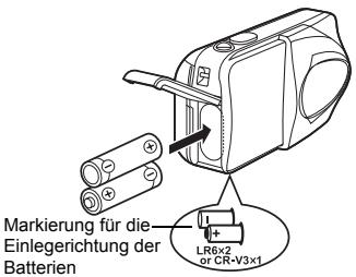 Markierung für die Einlegerichtung der Batterien LR6×2 or CR-V3×1