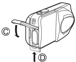 OLYMPUS C-460 ZOOM - Zum Schließen des Batteriefachdeckels drücken Sie ihn nach unten © und schieben Sie ihn wie gezeigt in die richtige Richtung Ⓓ. - 1