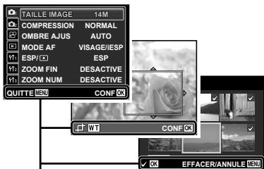 TAILLE IMAGE 14M COMPRESSION NORMAL OMBRE AJUS AUTO MODE AF VISAGE/ESP ESP/ESP ZOOM FIN DESACTIVE ZOOM NUM DESACTIVE QUITTE ON CONF WT CONF OFFACER/ANNULE