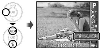 OLYMPUS VG-130 - Sélectionnéz l'options de réglage ISO dans le menu de fonctions de prise de vue. - 1