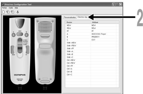 OLYMPUS DR-2000 - Sélectionnez l'onglet [Directrec App] dans la boîte de dialogue [Directrec Configuration Tool]. - 1