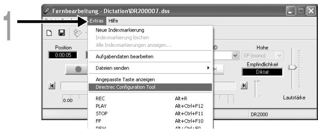 OLYMPUS DR-2000 - Klicken Sie auf das Symbol in der Menüleiste im Fenster [Fernbearbeitung]. Oder wählen Sie [Directrec Configuration Tool] im Menü [Extras]. - 1